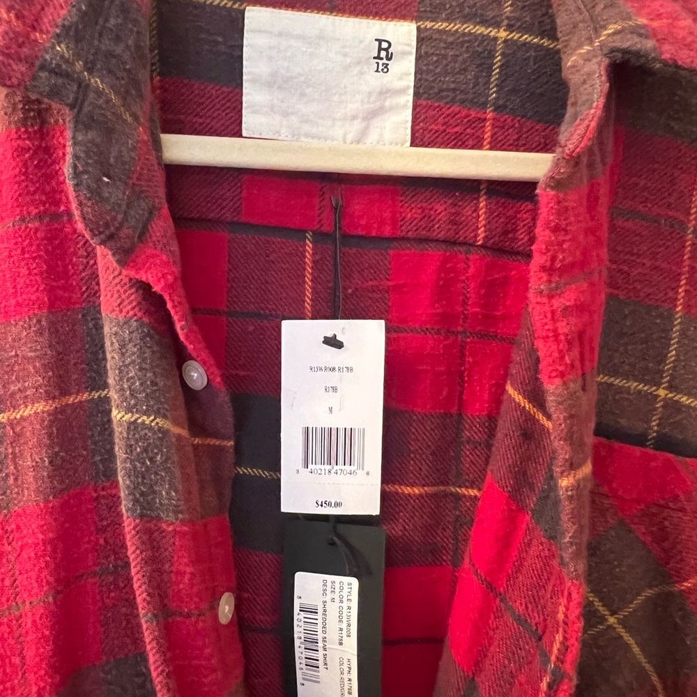 🖤R13 Red and Brown Plaid Frayed Button-Up Shirt🖤 - Picture 6 of 10